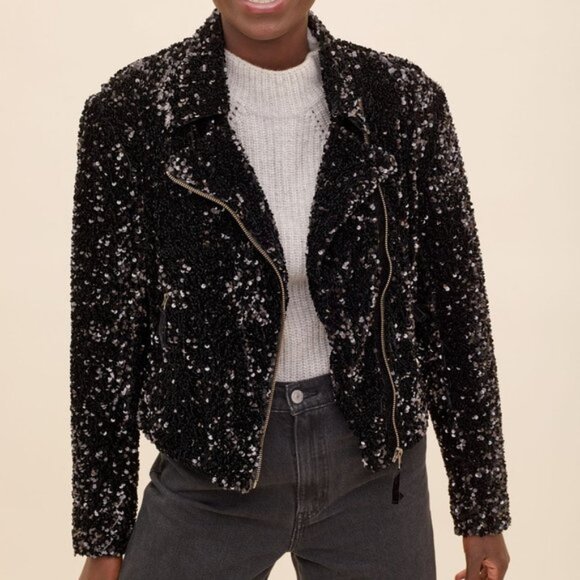 Maeve Jackets & Blazers - Black sequin moto jacket, NEW With Tags!